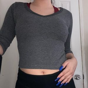Grey quarter sleeve crop top